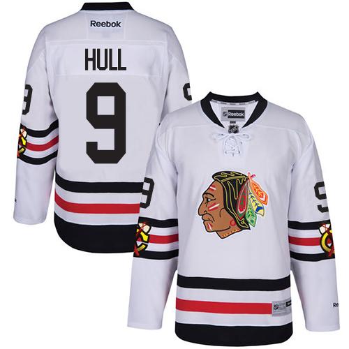 Blackhawks #9 Bobby Hull White Winter Classic Stitched NHL Jersey